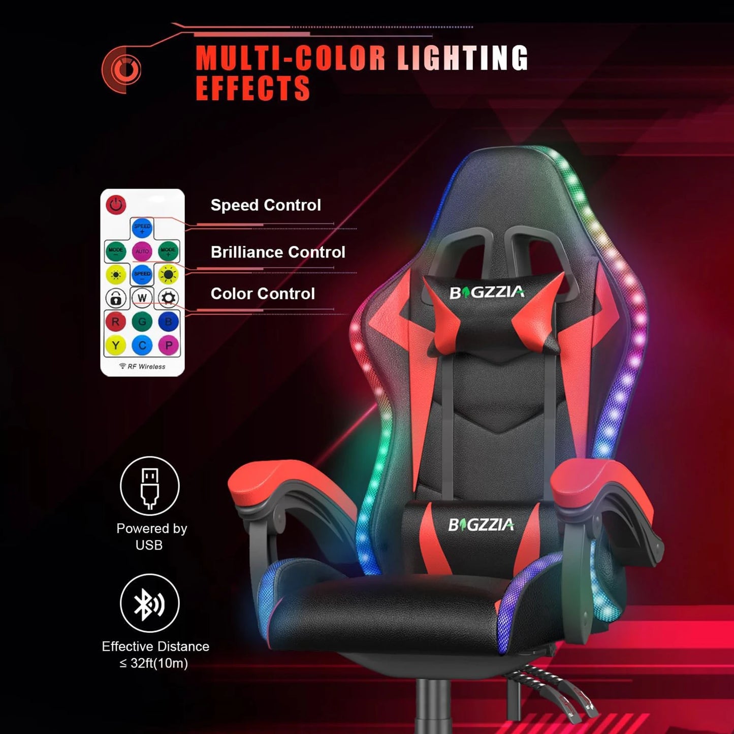 Bigzzia Gaming Chair with LED Lights