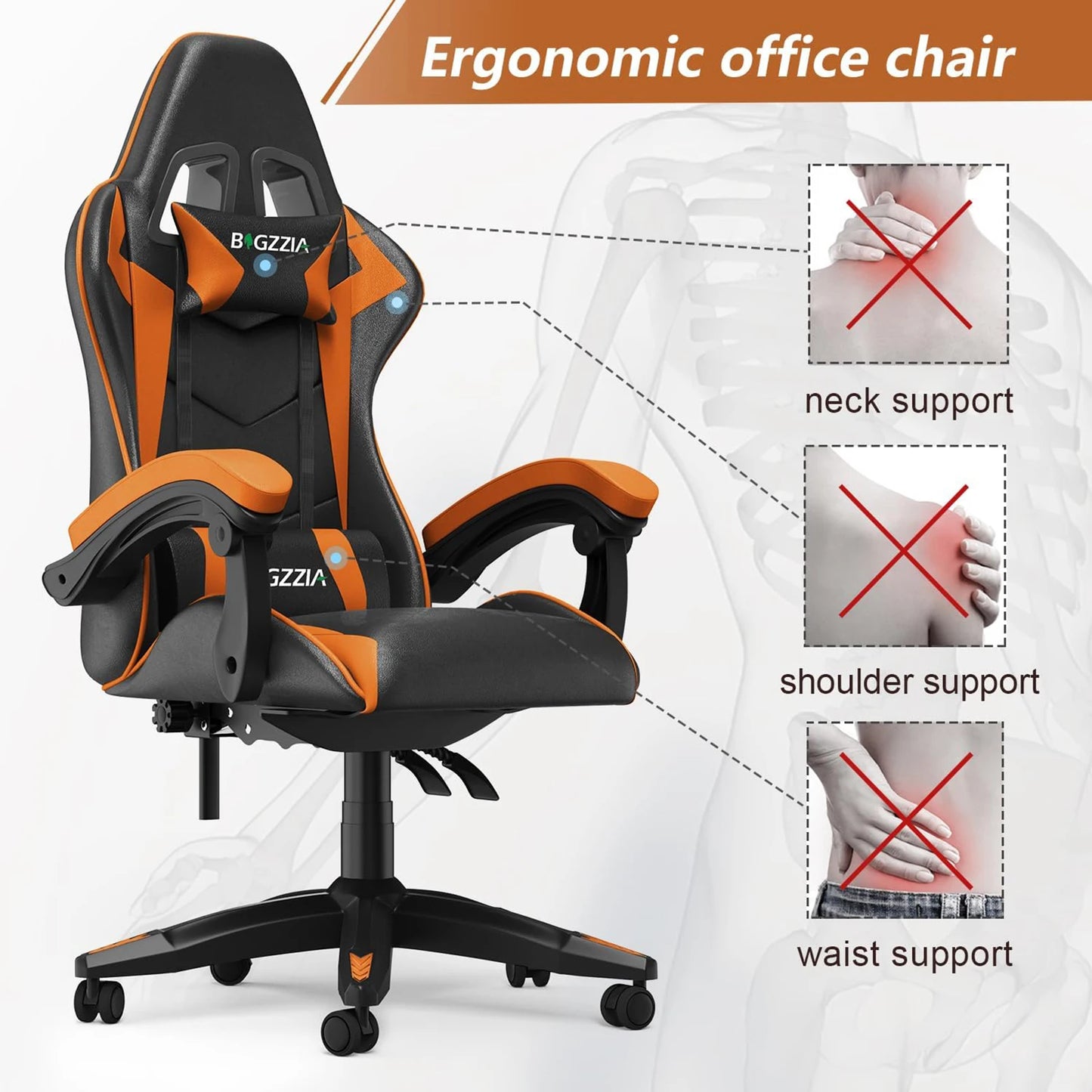 Bigzzia Gaming Chair with Ergonomic Design