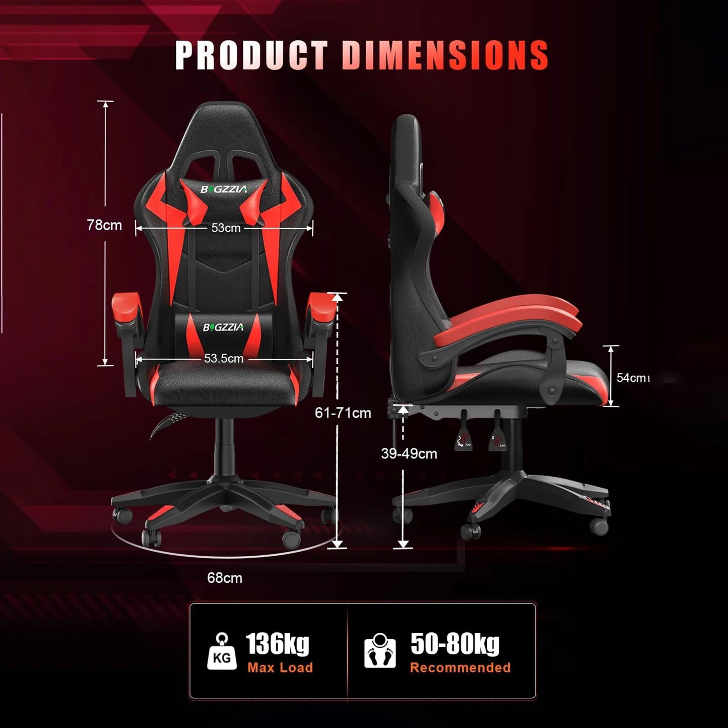 Bigzzia Gaming Chair with LED Lights